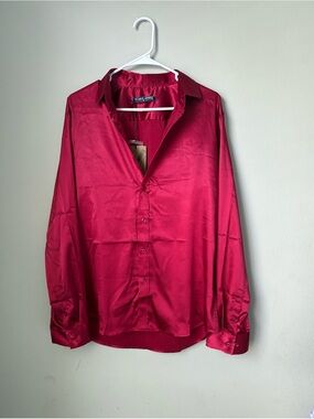 P.J. Paul Jones Men’s M Burgundy Red Satin Dress Shirt NWT Stretch